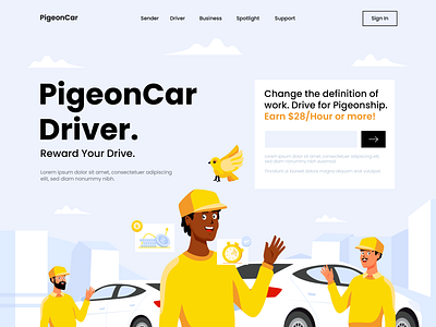 PigeonCar - Rent a Car Driver Illustration