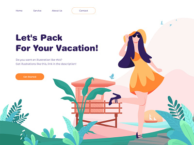 Vacation Illustration for Landing Page Concept animation app design flat icon illustration illustrator ui vector website