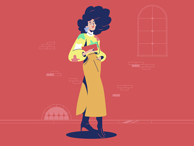 Girl on the street character design flat illustration vector web illustration