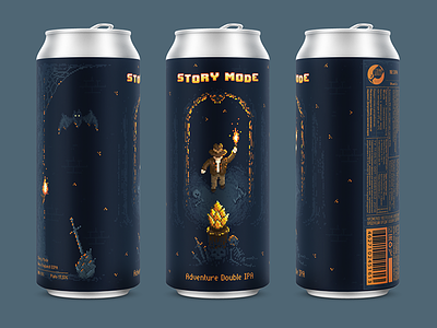 Story Mode 8bit alcohol beer can craft craftbeer illustration indiana jones label nes package