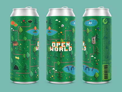 Open world 8bit alcohol beer can game illustration label nes package pattern retro rpg world