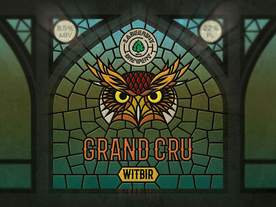 Grand Cru beer bottle craftbeer glass label mosaic owl window