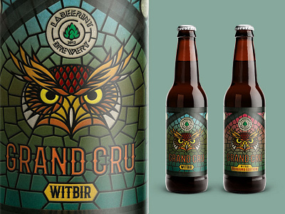 Grand Cru beer bottle craftbeer glass label mosaic owl window
