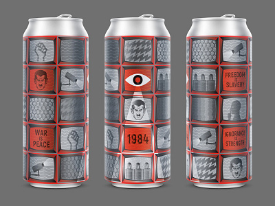 1984 1984 alcohol beer can craft design eye illustration orwell package pattern surveillance tv