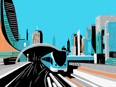 Dubai Metro art artwork blue city city illustration design design art digital art dubai graphic design illusrator illustration illustration art minimal vector vectorartist