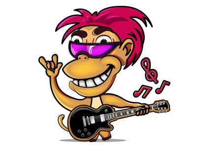 Funky munky cartoon character funky monkey rockstar sticker vector