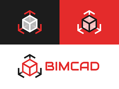 BIMCAD Logo 3d modeling architecture arrows bim black cad construction coordinate coordinate system cube germany logo model builder open source red software white