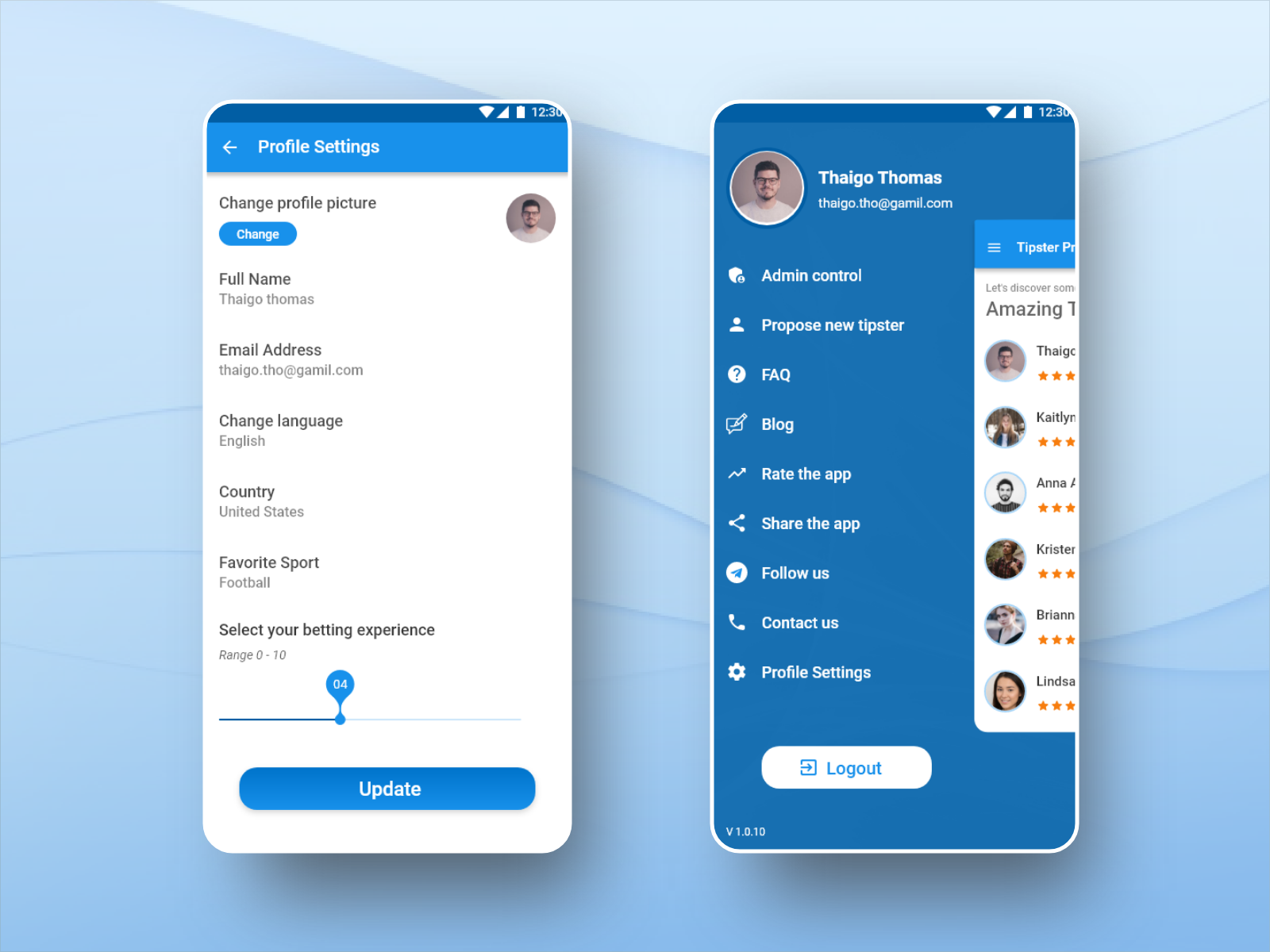 User profile setting and side menu navigation by Muhammad Rayyan on ...