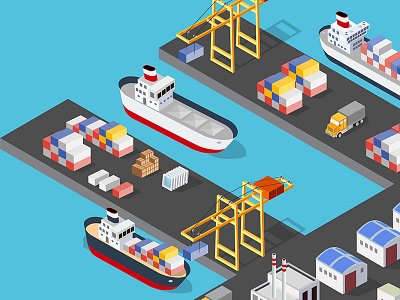 Isometric port cargo ship cargo seaport 3d city crane isometric isometric design port seaport transport vector