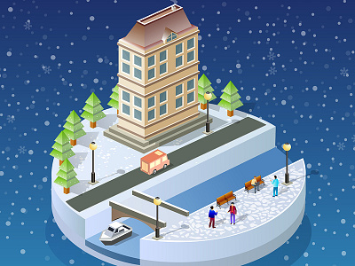 Winter  landscape urban isometric city