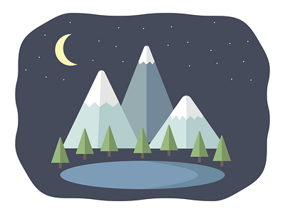 Mountains at Night flat design graphic design illustration illustrator lake landscape mountains night nighttime vectors