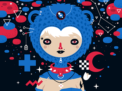 Ursa Major art bear bearsuit beautiful beauty cartoon drawing face flat galaxy girl head illustration lowbrow night portrait stars