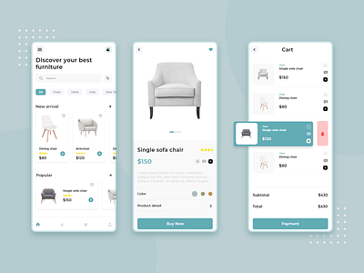 Furniture app adobe photoshop adobe xd application cart chair color detail figma furniture app design mibile app mobile photo sofa ui uidesign ux ux ui