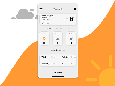 WeatherCo app appdesign application branding design flat mobile design mobile ui mobile uiux mobileapp mobileappdesign shadows ui uidesign ux uxdesign uxui weather weatherapp