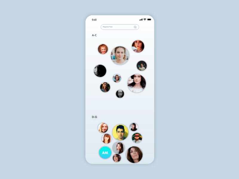 Contact List concept animation app design minimal ui ux web design