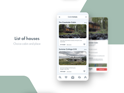 CabinHotels app design ui web design