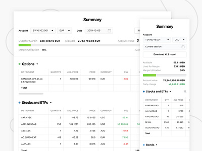 Summary Page Design for Investments Broker