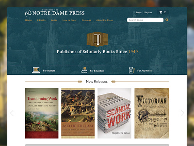 Notre Dame Press clean college icons texture website