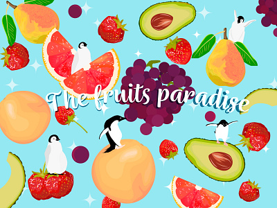 The fruits paradise animal art branding color colorful design food fresh fruits illustration logo nature penguin season summer vector vitamin web winter イラスト