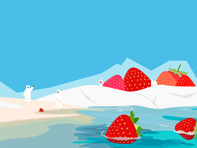The strawberry land animal bear cartoon design fruits ice icon illustration land landscape logo mountains sea sky strawberry vector web