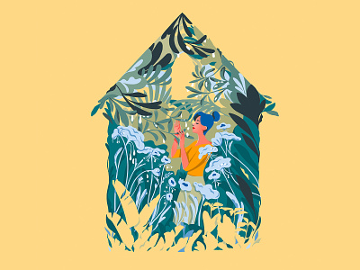 Nature beauty calm character editorial editorial illustration flowers forest girl home house illustration leaf nature pattern plants relax relaxation summer woman