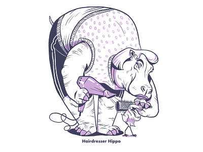 Hairdresser Hippo animal charecter design children book illustration hairdresser hippo illustration