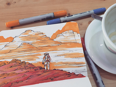 The Martian astronaut coffee copic doodle earth mars matt damon ridley scott sketch space the martian