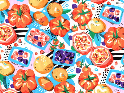 Food pattern berries colors drawing fruits market orange pattern tangerine tomato vegetables