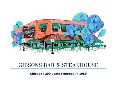 Gibsons Bar & Steakhouse building culinary editorial illustration food illustration restaurant washinton post