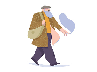 Walking character city fashion figure greybeard illustration man old people person smoke