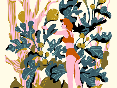 Figs beauty editorial editorial illustration fig forest fruits garden illustration leafs nature plants procreate summer sun woman