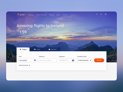 Flight booking website for Air Jet agency airline boarding booking branding concept flight holiday hotel interface search travel ui uiux vacation webdesign website