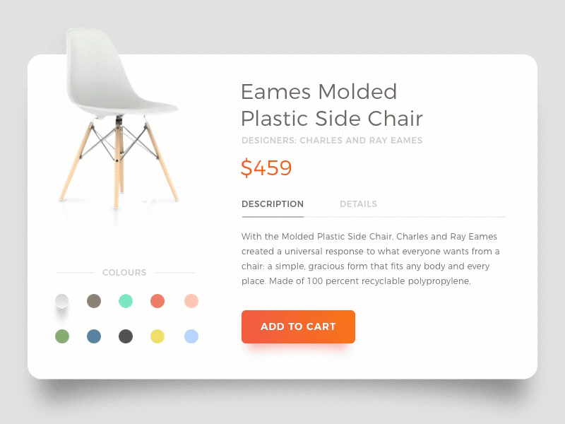 Eames Chair Prototype animation clean color product ui ux