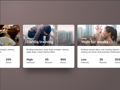 Fitness cards card challenge clean design experience goals points ui ux