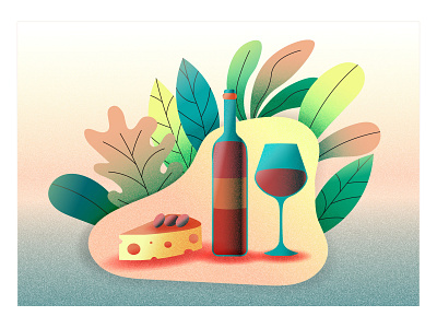 Still life vector illustration wine and cheese