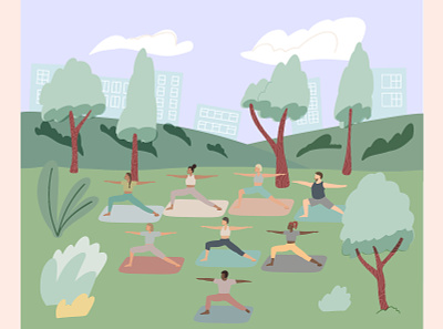 Yoga in park character design park people vector vector illustration yoga