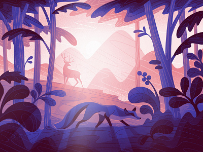 Forest forest fox illustration landscape procreate texture
