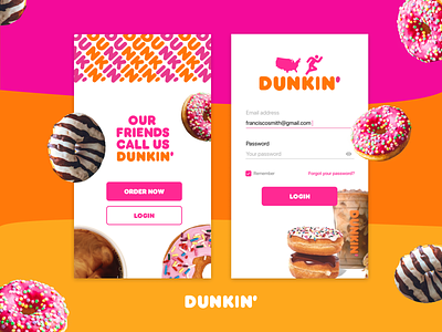 Dunkin Donuts Login App app design appdesign brand brand identity concept design dunkin donuts login login design login page login screen mobile app mobile app design signup typography ui uidesign user interface ux uxdesign