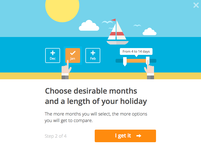 Wizard for the calendar of cheap tickets ui ux illustration wizard popup flight holiday sea control month calendar travel