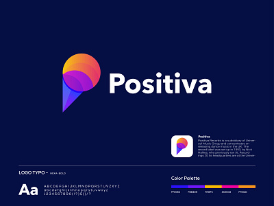 Modern P Letter Logo - Positiva Logo Design app brand identity branding concept corporate creative creative logo event gradient illustration logo logo design logomark logotype modern logo p letter p letter logo positiva typography website