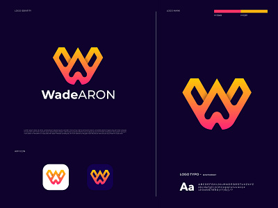 Modern W+A letter logo for WadeAron app icon brand identity branding branding agency branding design concept gradient logo icon letter logos logo logo design logo template logotype modern design modern logo symbol typography w letter w letter logo wa letter