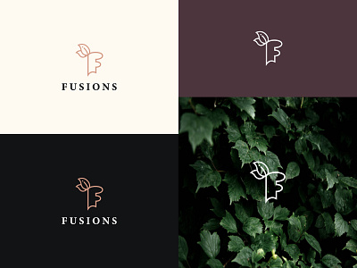 Fusions Logo Design beauty branding f letter f logo f nature logo fashion logo flower fusions icon illustration lady leaf logo logo design logotype monogram logo nature logo plant tree typography