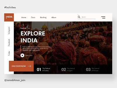 Explore India Holi Festival UI Website Design Concept adobe dribble holi indian indians tourism tourisminindia typography ui ux