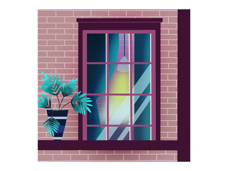 W E L C O M E H O M E picture artwork art graphicdesign digitalgraphic graphic digitalillustration illustration digitalartwork digitalart outside lamp curtains window palm palmtree tree light procreate home