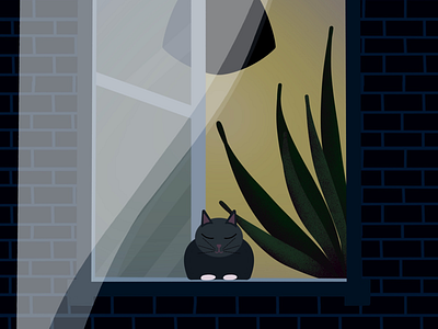 S L E E P Y C A T affinity affinitydesigner art cat digital digitalgraphic graphic home illustration night poster window