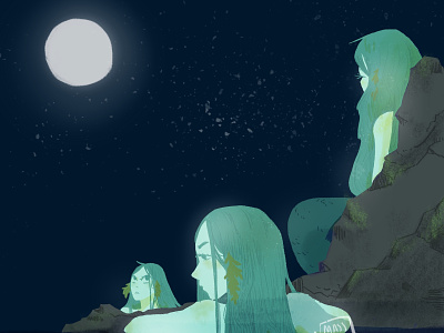Moonlight illustration mermaids mermay