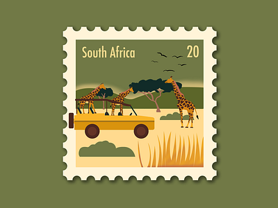 South Africa Stamp flat illustration photoshop postage stamp procreate safari south africa stamp travel