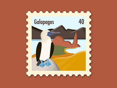 Galapagos Stamp birds design galapagos illustration illustrator island minimal nature photoshop postage stamp procreate