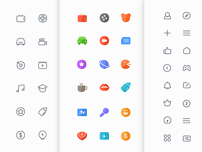 Icons broadcast colour design flat icon line player ui video