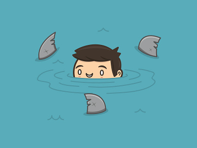 Swimming with sharks cartoon drowning funny icon illustration logo ocean sea shark swim ui vector
